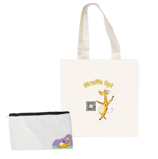 Gertie's Canvas Medium Tote bag and pouch set on a white background